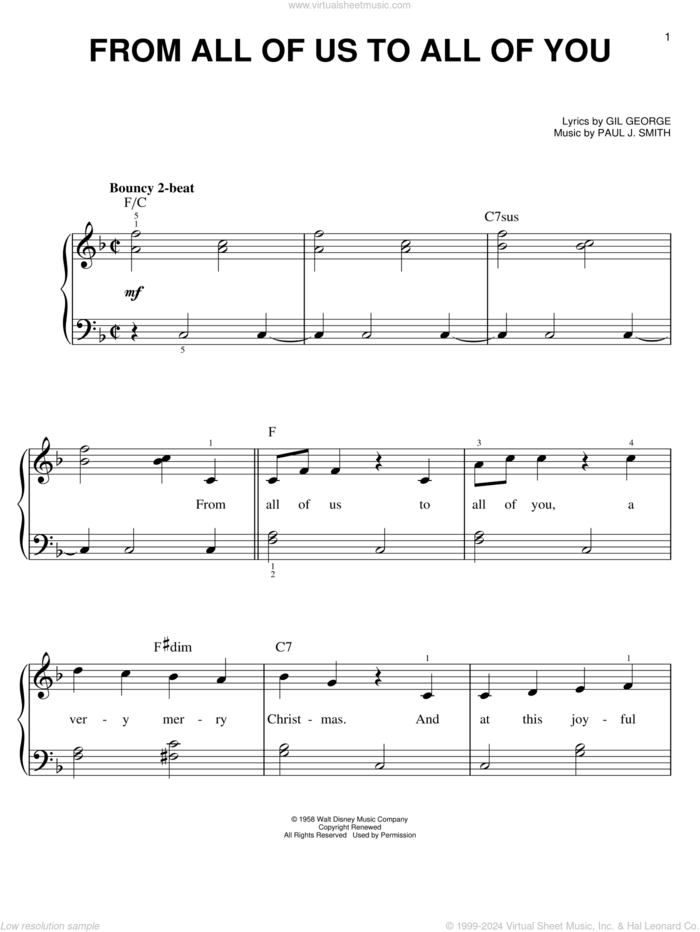 From All Of Us To All Of You sheet music for piano solo by Gil George and Paul J. Smith, easy skill level