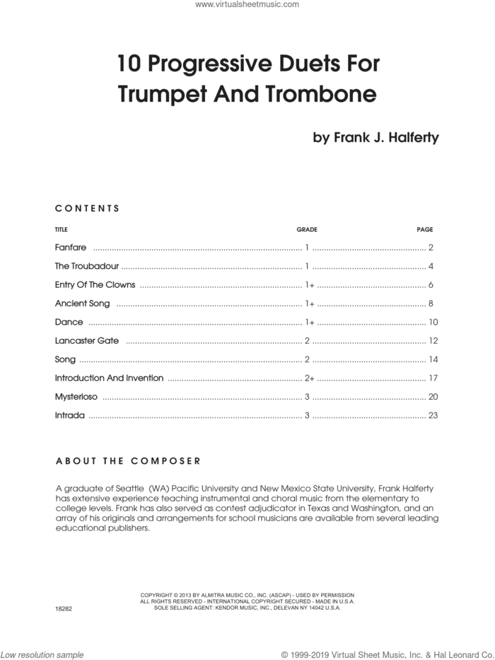 10 Progressive Duets For Trumpet And Trombone sheet music for trumpet and trombone by Frank J. Halferty, classical score, intermediate duet