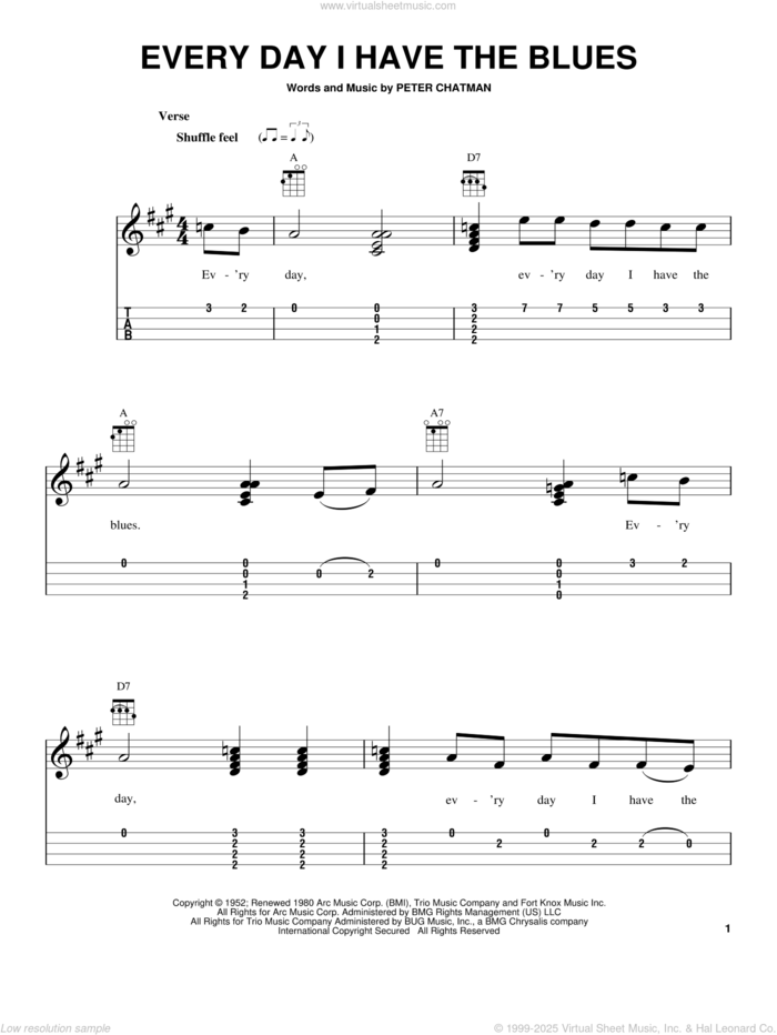 Every Day I Have The Blues sheet music for ukulele (easy tablature) (ukulele easy tab) by B.B. King and Peter Chatman, intermediate skill level