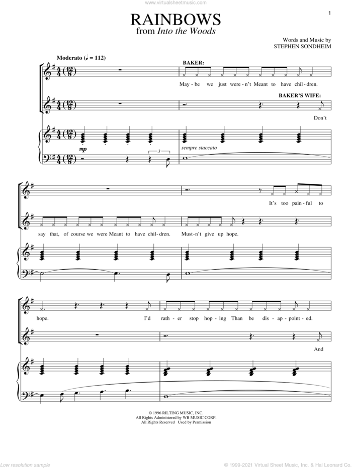 Rainbows sheet music for voice and piano by Stephen Sondheim, intermediate skill level