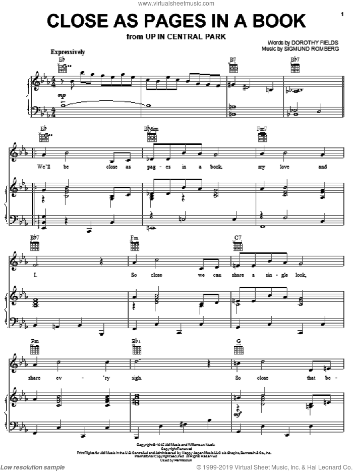 Close As Pages In A Book sheet music for voice, piano or guitar by Dorothy Fields, Benny Goodman and Sigmund Romberg, intermediate skill level