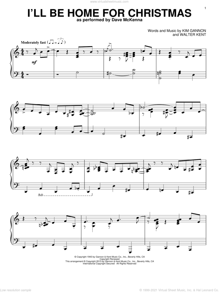 I'll Be Home For Christmas sheet music for piano solo by Bing Crosby, intermediate skill level