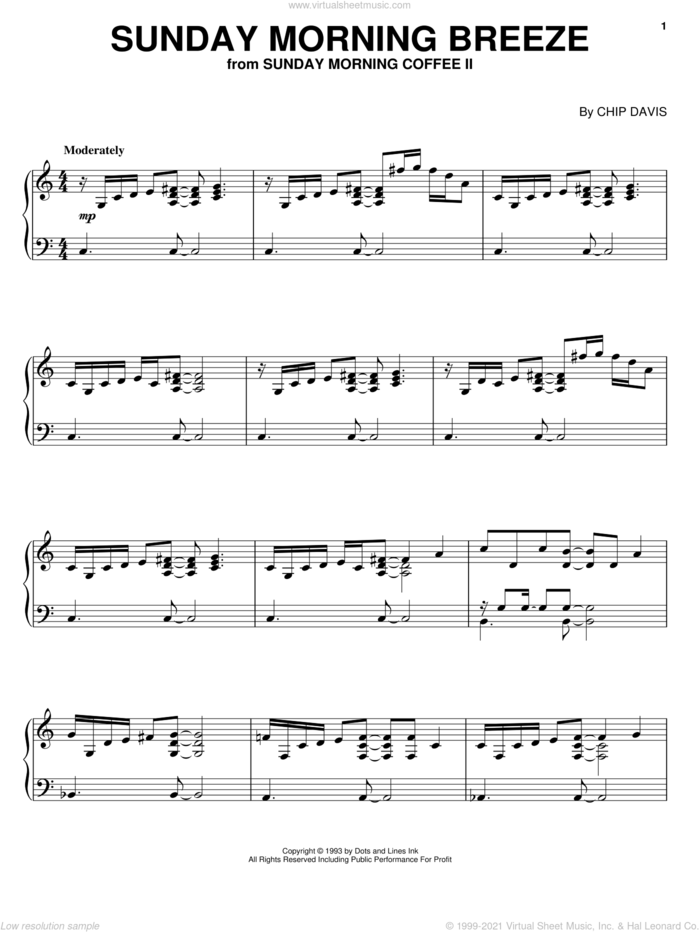 Sunday Morning Breeze sheet music for piano solo by Mannheim Steamroller and Chip Davis, intermediate skill level