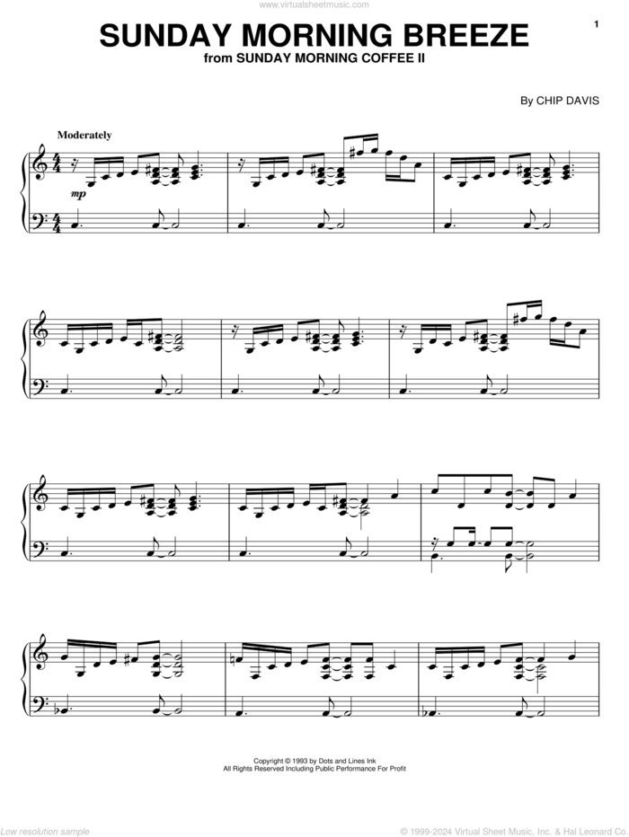 Sunday Morning Breeze sheet music for piano solo by Mannheim Steamroller and Chip Davis, intermediate skill level