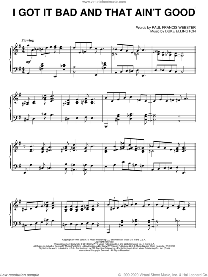 I Got It Bad And That Ain't Good sheet music for piano solo by Duke Ellington, intermediate skill level