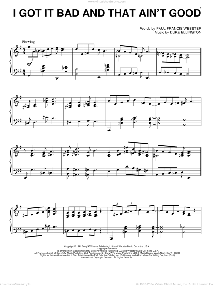 I Got It Bad And That Ain't Good sheet music for piano solo by Duke Ellington, intermediate skill level