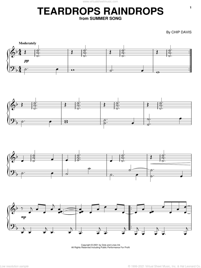 Teardrops Raindrops sheet music for piano solo by Mannheim Steamroller and Chip Davis, intermediate skill level
