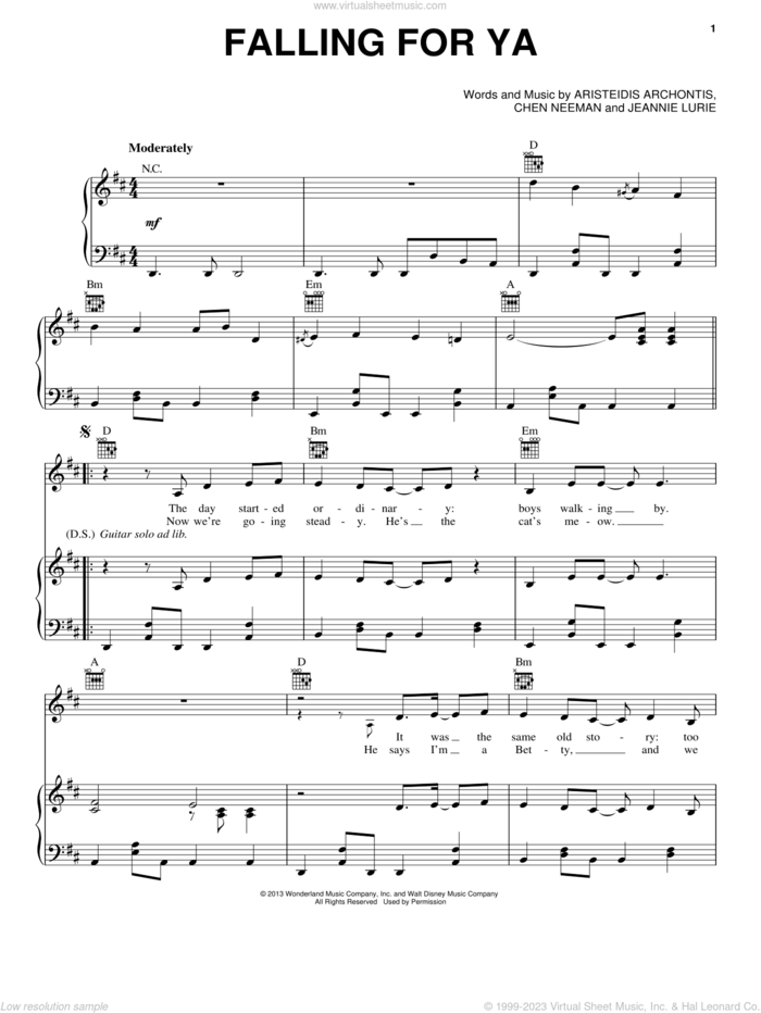 Falling For Ya (from Teen Beach Movie) sheet music for voice, piano or guitar by Grace Phipps and Teen Beach Movie (Movie), intermediate skill level