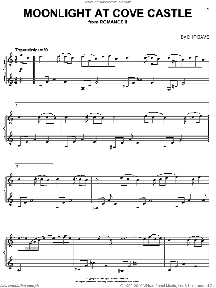 Moonlight At Cove Castle sheet music for piano solo by Mannheim Steamroller and Chip Davis, intermediate skill level