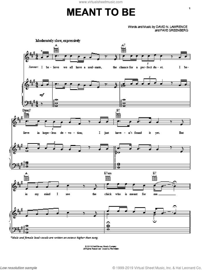 Meant To Be sheet music for voice, piano or guitar by Spencer Lee and Teen Beach Movie (Movie), intermediate skill level