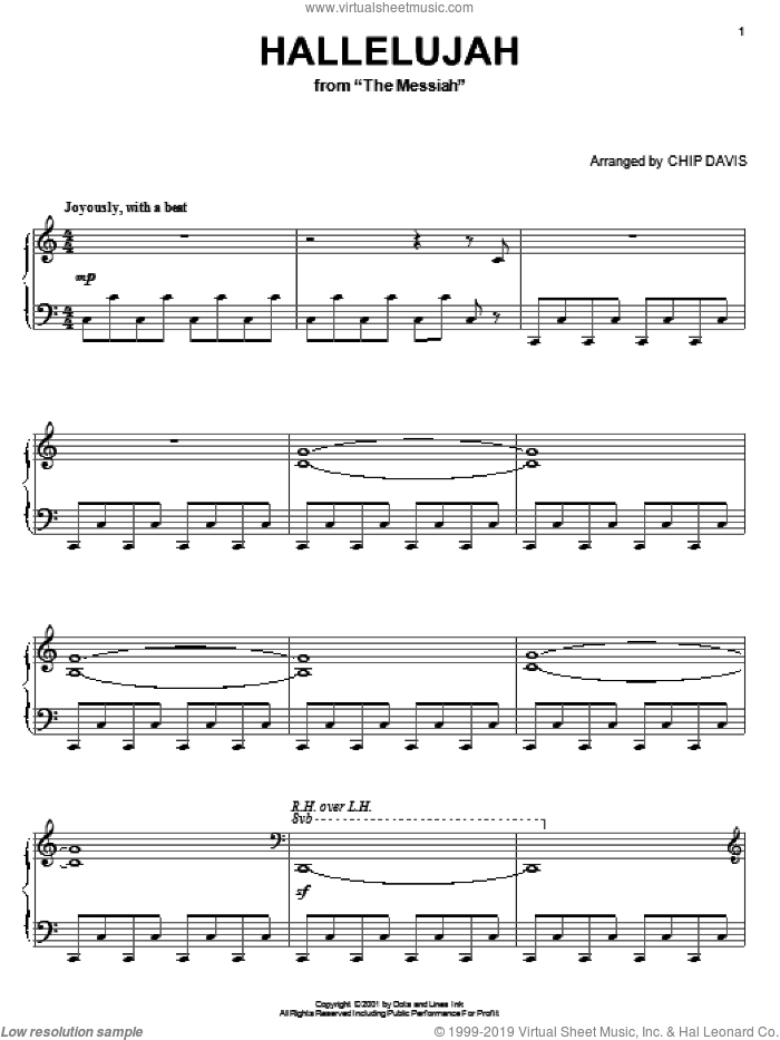 Hallelujah sheet music for piano solo by Mannheim Steamroller, Chip Davis and Miscellaneous, intermediate skill level