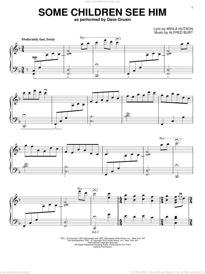Some Children See Him, (intermediate) sheet music for piano solo by Alfred Burt and Wihla Hutson, intermediate skill level