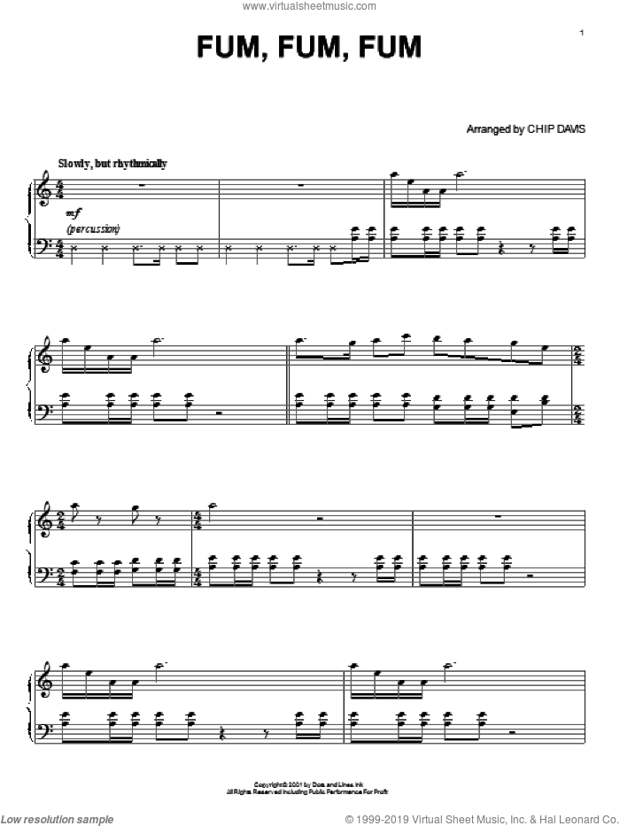 Fum, Fum, Fum sheet music for piano solo by Mannheim Steamroller, Chip Davis, Miscellaneous and Robert Longfield, intermediate skill level