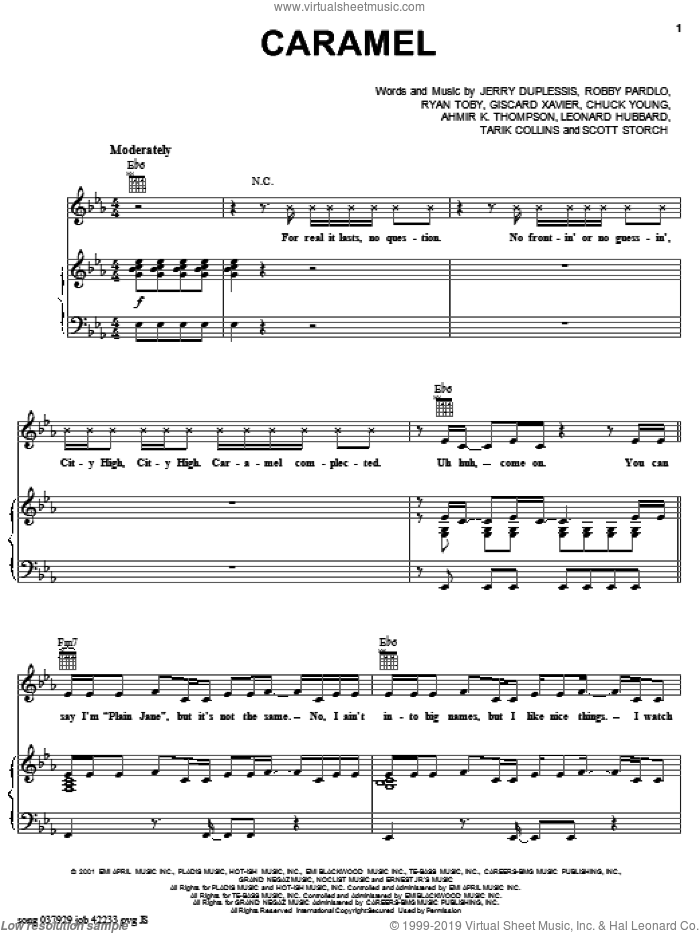 Caramel sheet music for voice, piano or guitar by City High Featuring Eve, City High, Eve, Ahmir K. Thompson, Chuck Young and Giscard Xavier, intermediate skill level