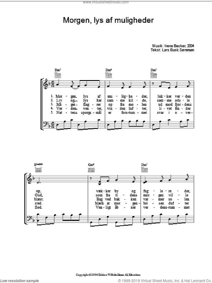 Morgen, Lys Af Muligheder sheet music for voice, piano or guitar by Irene Becker and Lars Busk Sorensen, intermediate skill level