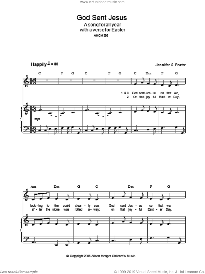 God Sent Jesus sheet music for voice, piano or guitar by Jennifer S. Porter, intermediate skill level