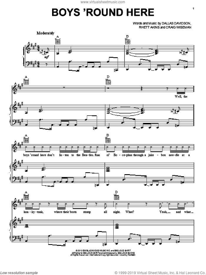 Boys 'Round Here sheet music for voice, piano or guitar by Blake Shelton, intermediate skill level