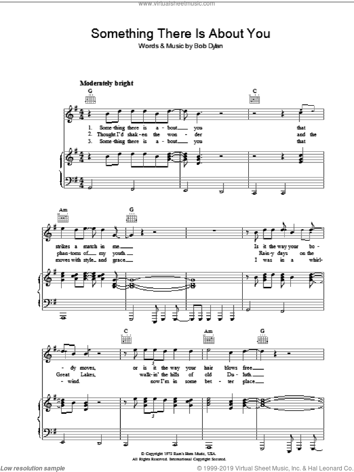 Something There Is About You sheet music for voice, piano or guitar by Bob Dylan, intermediate skill level