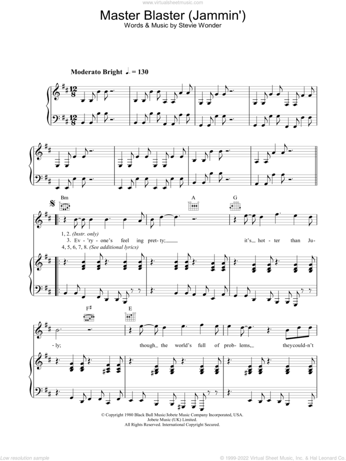 Master Blaster (Jammin') sheet music for voice, piano or guitar by Stevie Wonder, intermediate skill level