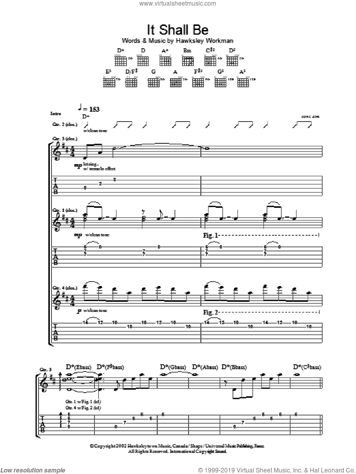 It Shall Be sheet music for guitar (tablature) by Hawksley Workman, intermediate skill level