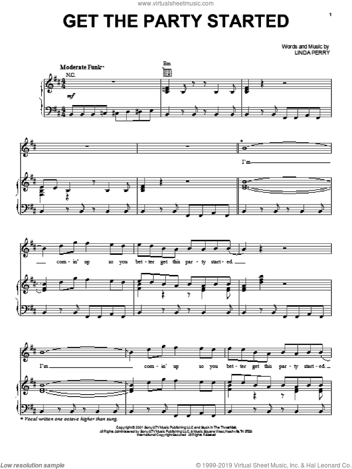 Get The Party Started sheet music for voice, piano or guitar  and Linda Perry, intermediate skill level