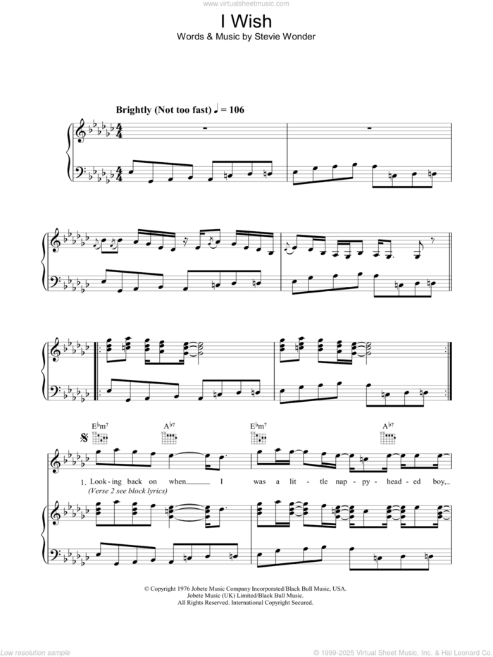 I Wish (from Happy Feet) sheet music for voice, piano or guitar by Stevie Wonder, intermediate skill level