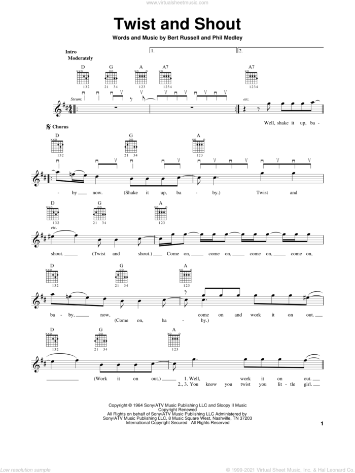 Twist And Shout sheet music for guitar solo (chords) by The Beatles, easy guitar (chords)
