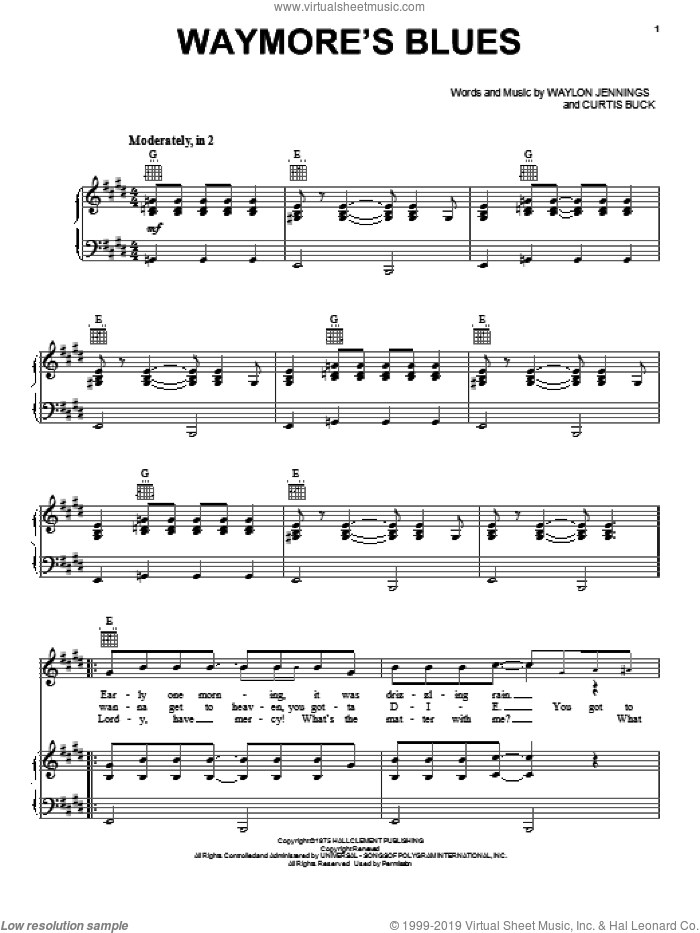 Waymore's Blues sheet music for voice, piano or guitar by Roy Orbison and Waylon Jennings, intermediate skill level
