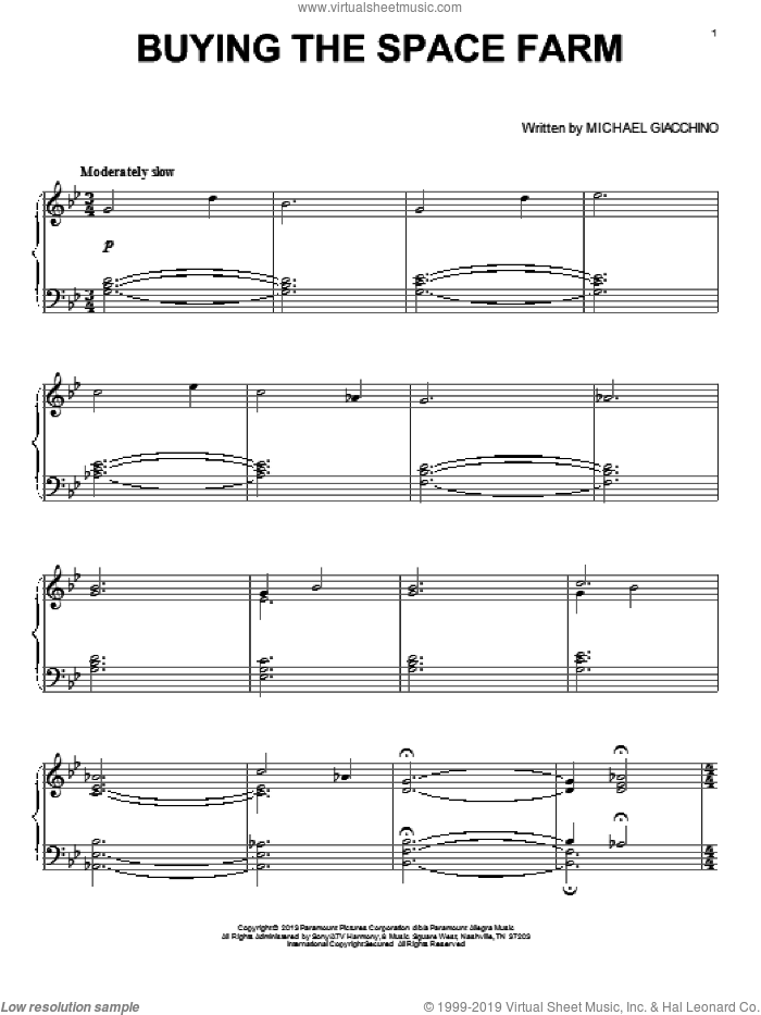 Buying The Space Farm sheet music for piano solo by Michael Giacchino and Star Trek: Into Darkness (Movie), intermediate skill level