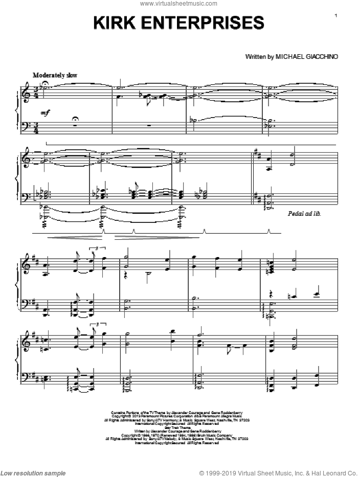 Kirk Enterprises sheet music for piano solo by Michael Giacchino and Star Trek: Into Darkness (Movie), intermediate skill level