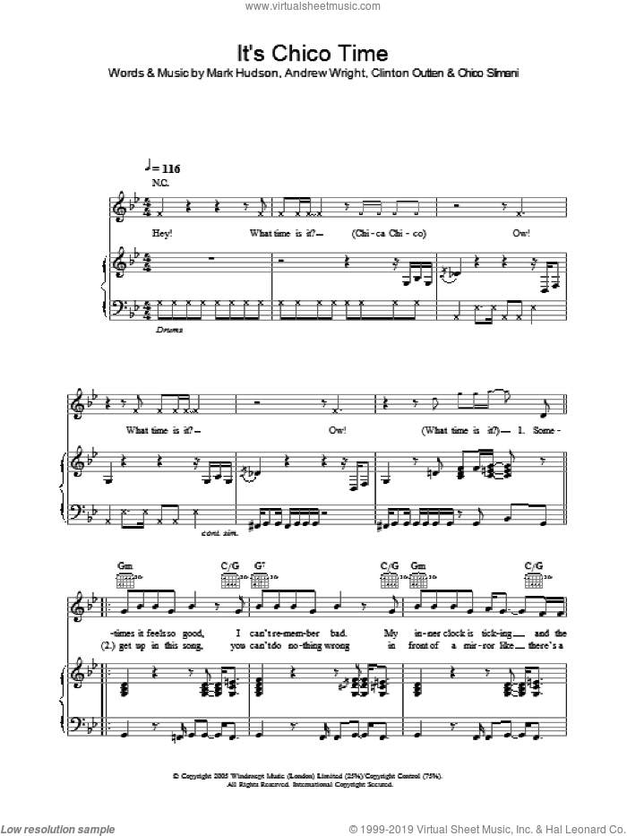 It's Chico Time sheet music for voice, piano or guitar by Chico Slimani, Andrew Wright, Clinton Outten and Mark Hudson, intermediate skill level