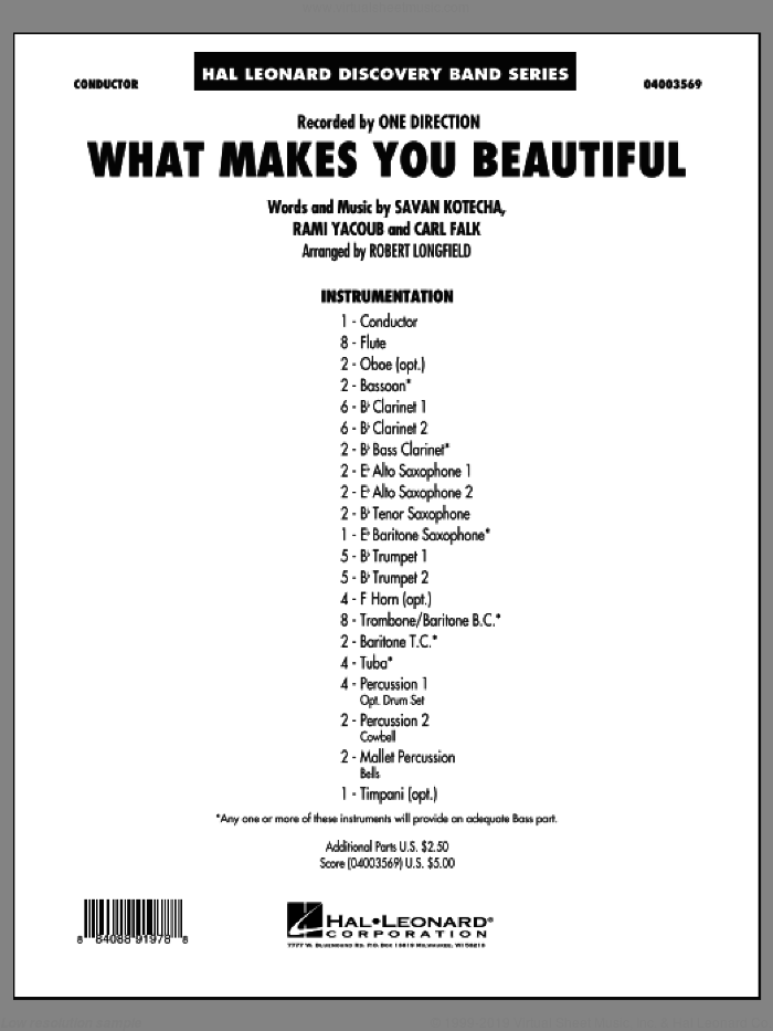What Makes You Beautiful (COMPLETE) sheet music for concert band by Robert Longfield and One Direction, intermediate skill level