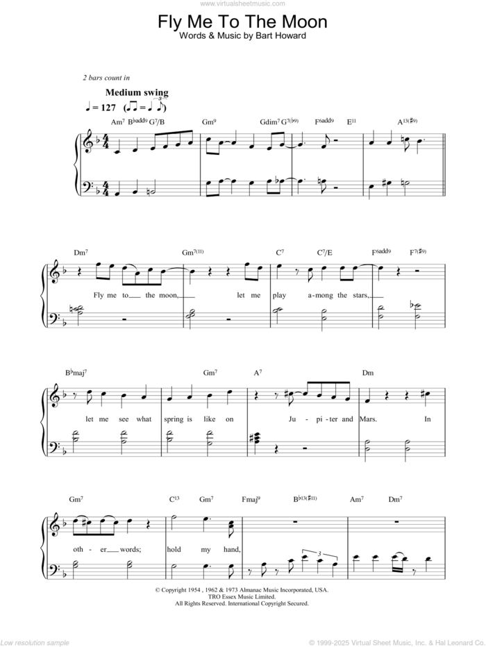 Fly Me To The Moon (In Other Words) sheet music for voice, piano or guitar by Diana Krall, Frank Sinatra and Bart Howard, wedding score, intermediate skill level