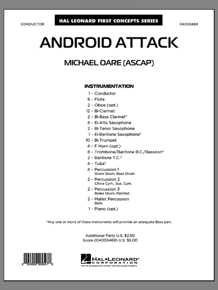 Android Attack (COMPLETE) sheet music for concert band by Michael Oare, intermediate skill level