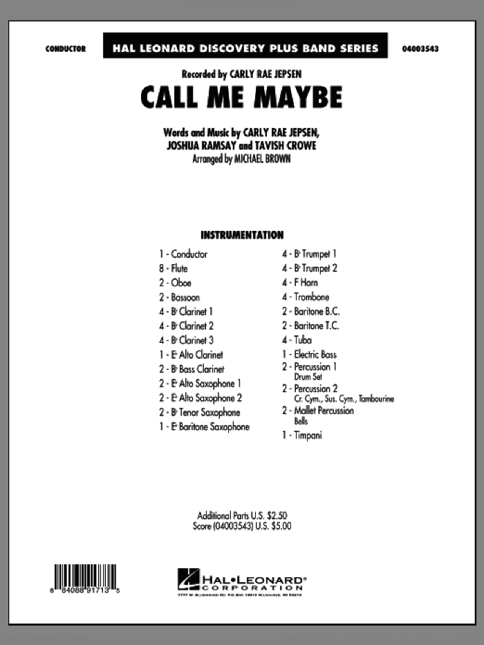 Call Me Maybe (COMPLETE) sheet music for concert band by Michael Brown and Carly Rae Jepsen, intermediate skill level