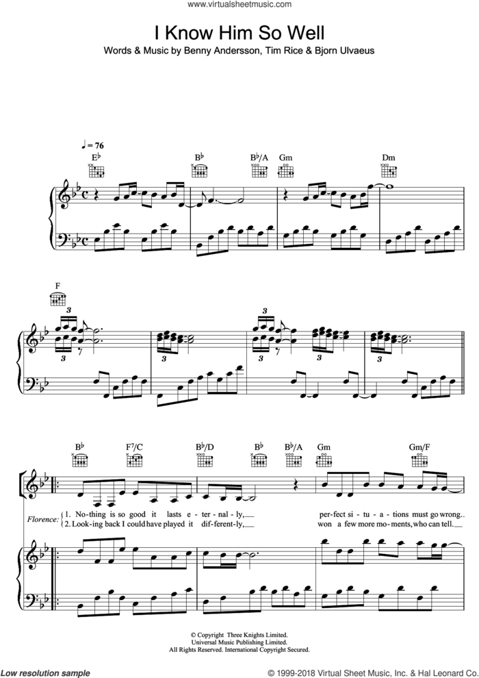 I Know Him So Well (from Chess) sheet music for voice, piano or guitar by Tim Rice, Chess (Musical), Susan Boyle, Benny Andersson, Benny Andersson, Tim Rice and Bjorn Ulvaeus and Bjorn Ulvaeus, intermediate skill level