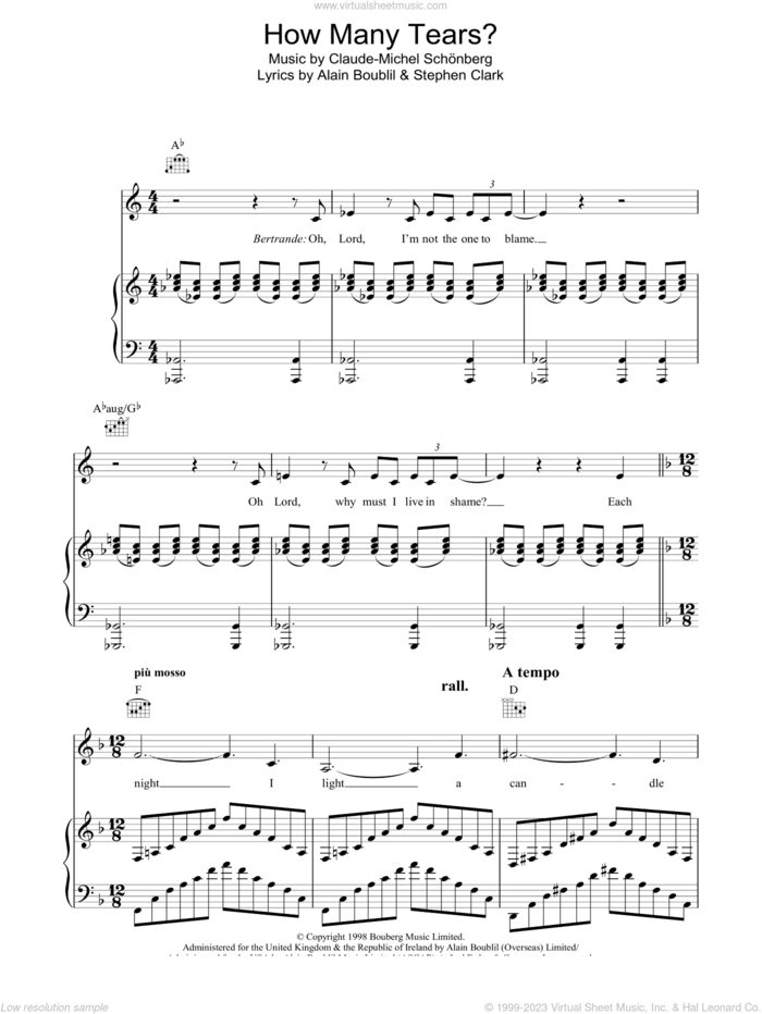 How Many Tears? (from Martin Guerre) sheet music for voice, piano or guitar by Claude-Michel Schonberg, Alain Boublil, Boublil and Schonberg and Steve Clark, intermediate skill level