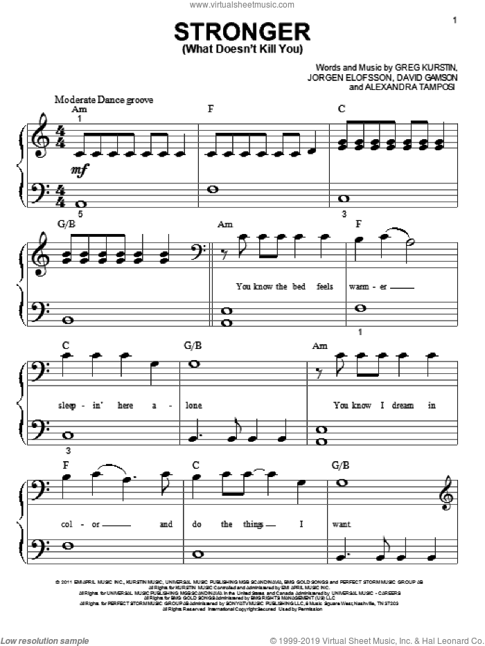 Stronger (What Doesn't Kill You) sheet music for piano solo (big note book) by Kelly Clarkson, easy piano (big note book)