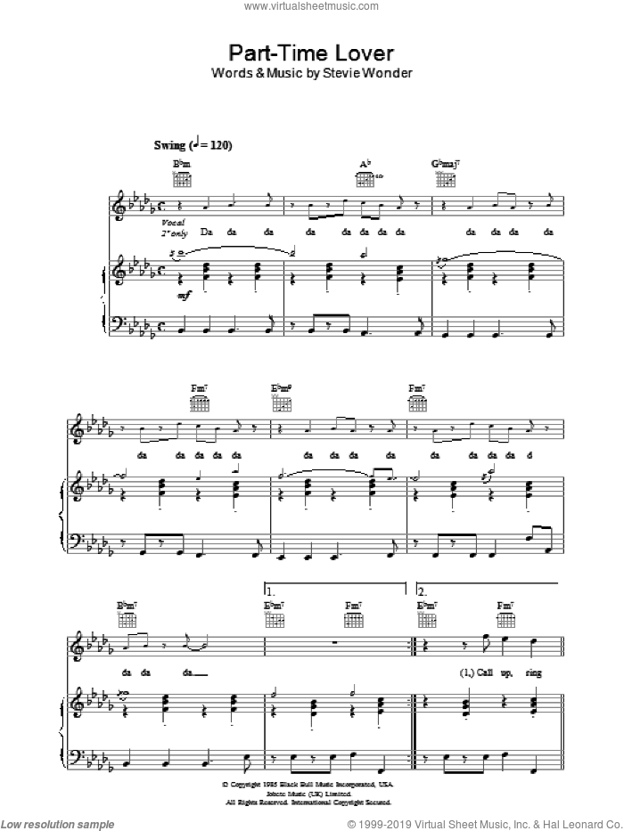 Part-Time Lover sheet music for voice, piano or guitar by Stevie Wonder, intermediate skill level