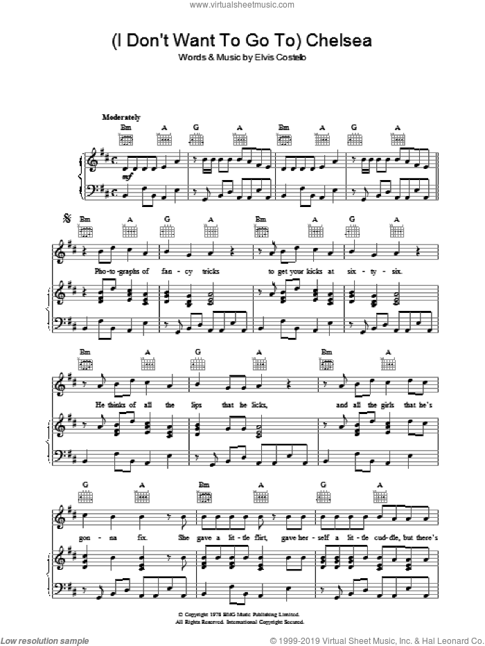 (I Don't Want To) Go To Chelsea sheet music for voice, piano or guitar by Elvis Costello, intermediate skill level