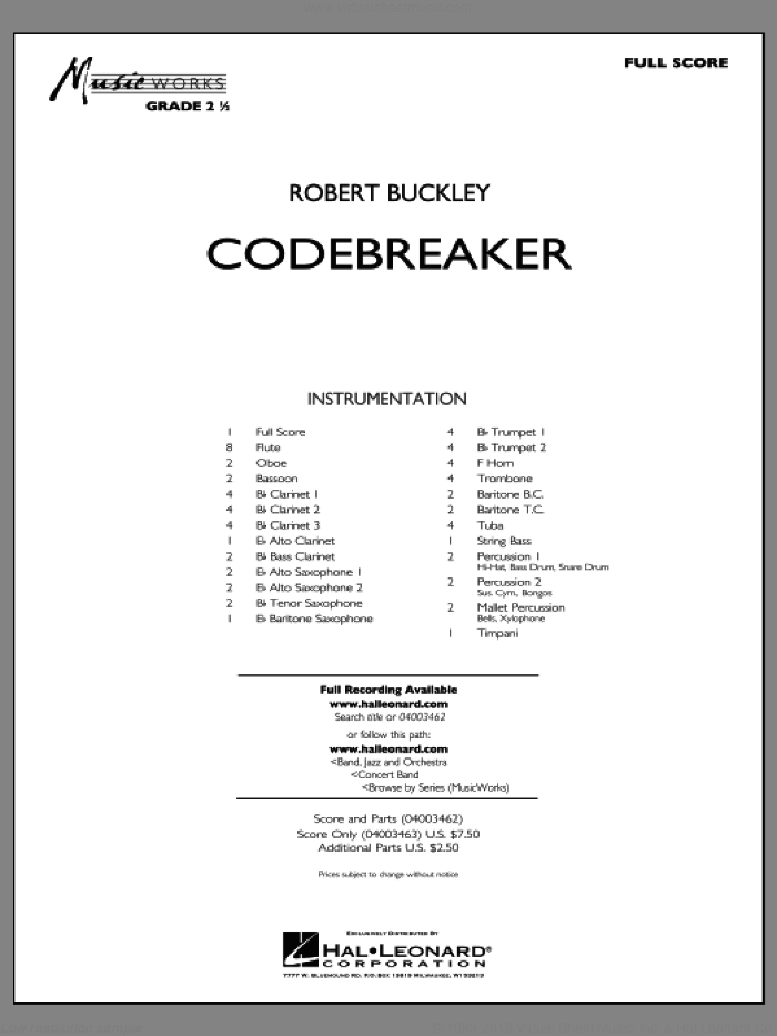Codebreaker (COMPLETE) sheet music for concert band by Robert Buckley, intermediate skill level
