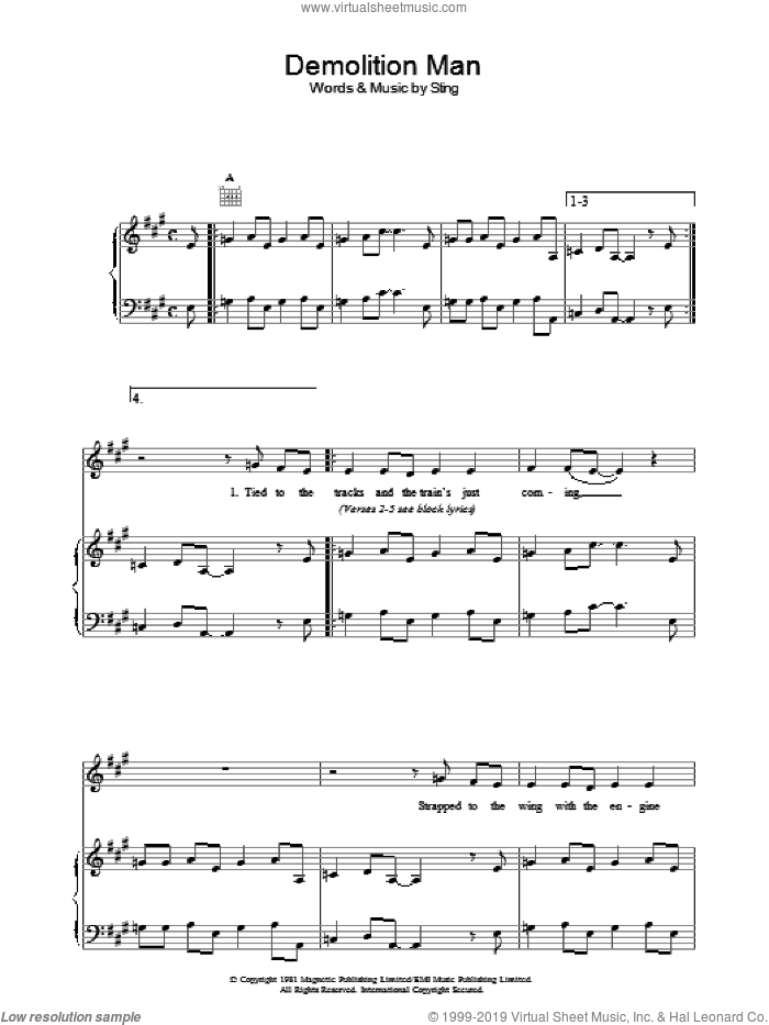 Demolition Man sheet music for voice, piano or guitar by The Police and Sting, intermediate skill level