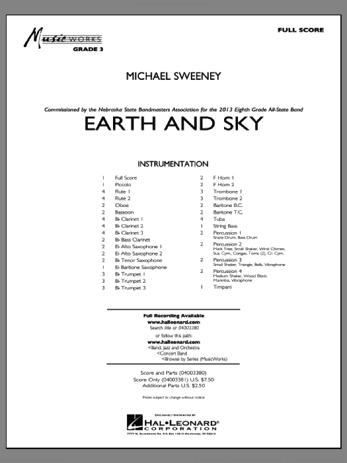 Earth and Sky (COMPLETE) sheet music for concert band by Michael Sweeney, intermediate skill level