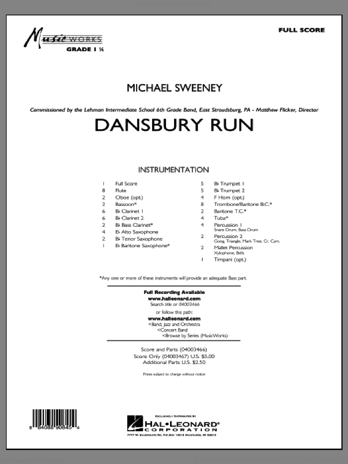 Dansbury Run (COMPLETE) sheet music for concert band by Michael Sweeney, intermediate skill level