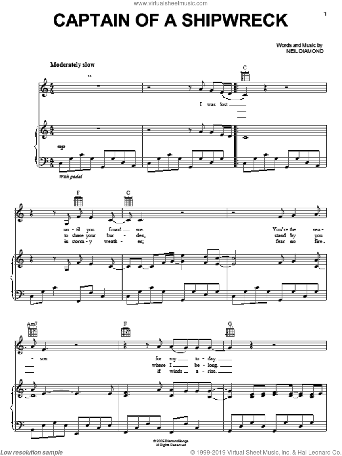 Captain Of A Shipwreck sheet music for voice, piano or guitar by Neil Diamond, intermediate skill level