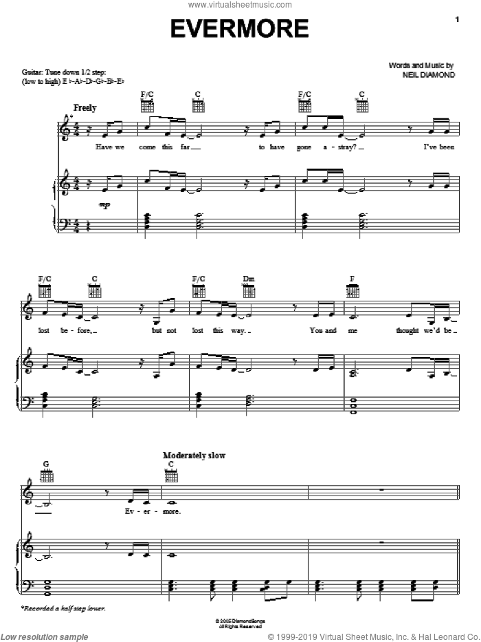 Evermore sheet music for voice, piano or guitar by Neil Diamond, intermediate skill level