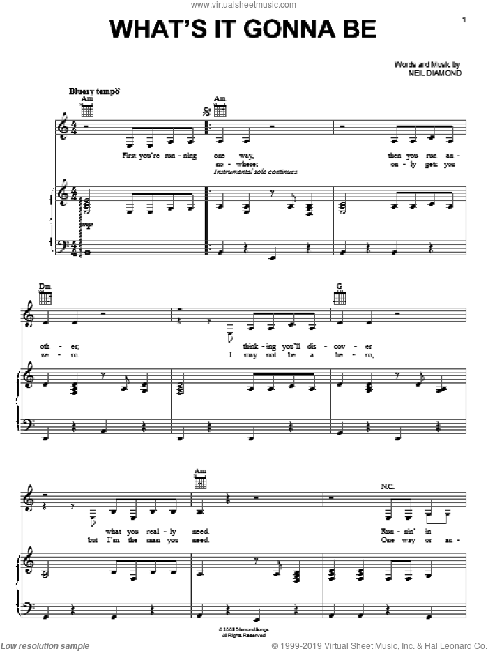 What's It Gonna Be sheet music for voice, piano or guitar by Neil Diamond, intermediate skill level