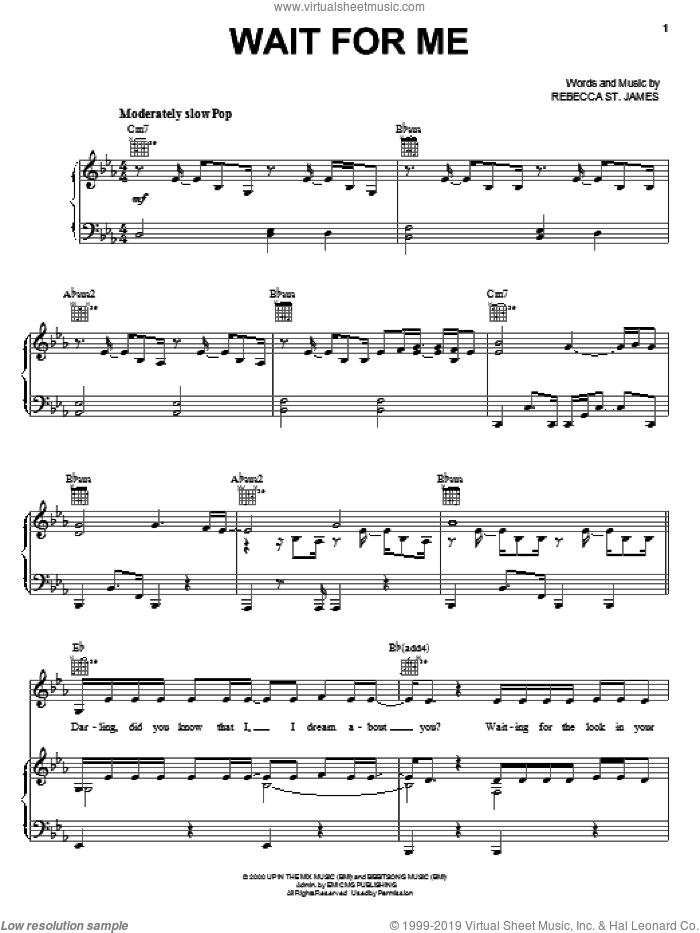 Wait For Me sheet music for voice, piano or guitar by Rebecca St. James, intermediate skill level