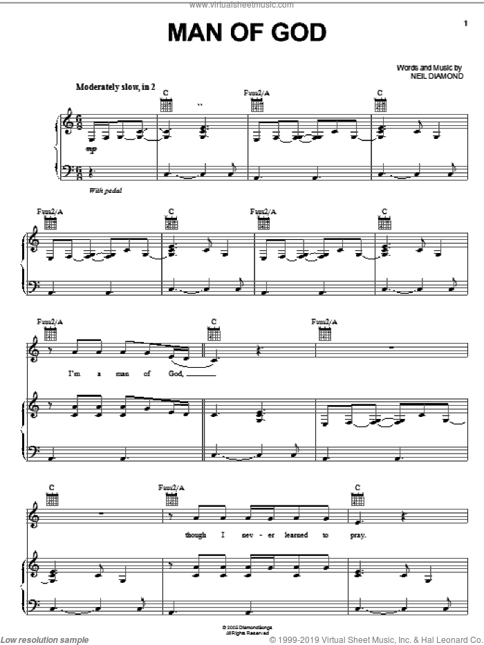 Man Of God sheet music for voice, piano or guitar by Neil Diamond, intermediate skill level