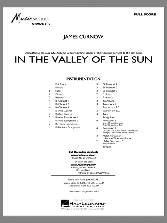 In the Valley of the Sun (COMPLETE) sheet music for concert band by James Curnow, intermediate skill level